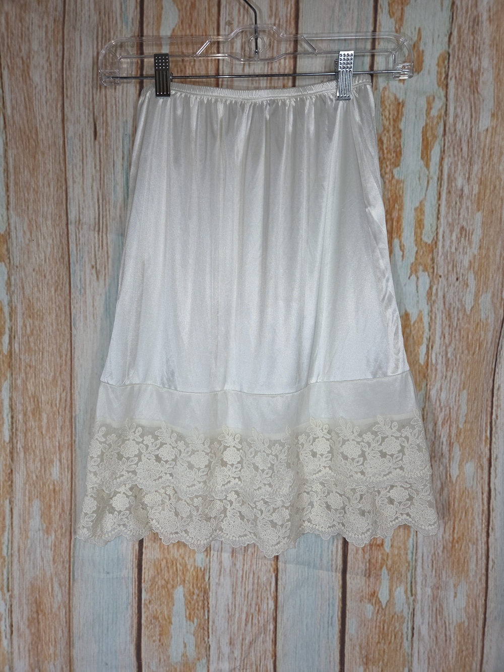 Vintage Melody Ivory Satin Half Slip W/double Lace Ruffle. Sz Small. Skirt Exten